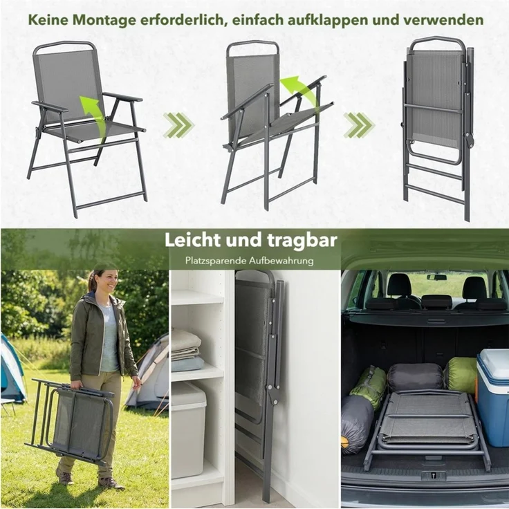 TLGREEN Klappstuhl Eisen-Gartenstuhl,Campingstuhl aus Texteline-Gewebe, (2 St), Bis 120kg,für Garten, Terrasse, Balkon und Camping – Bild 4