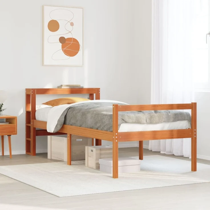 Einzelbettgestell Design für Erwachsene mit Kopfteil ohne Matratze Wachsbraun 75x190 cm d3118e – Bild 2