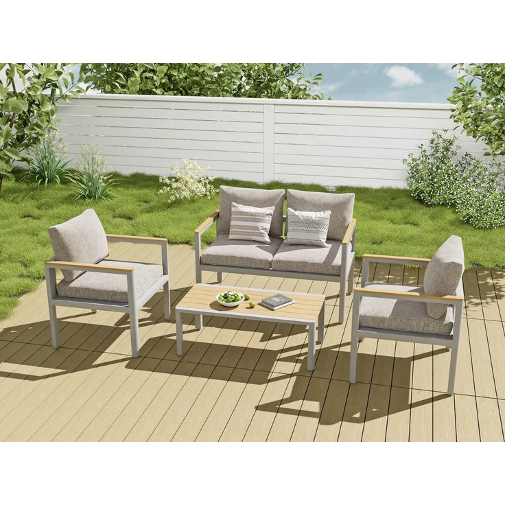 MeXo Gartenlounge-Set Balkonmöbel Set für 3-4 Personen, (Gartenmöbel Set aus Aluminium, 4-tlg, Belastbarkeit pro Sitzplatz 140 kg), wetterfeste Terrassenmöbel Lounge