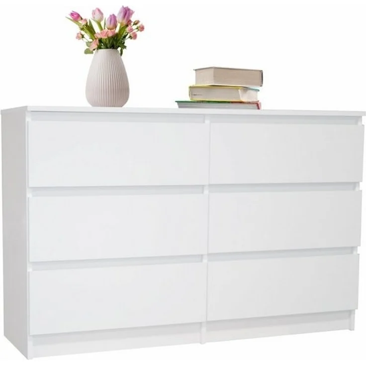 Home Collective Kommode weiß mit sechs Schubladen, Schlafzimmer Flur, Schrank, Sideboard, Highboard, Breite 120 cm Höhe 77cm – Bild 4