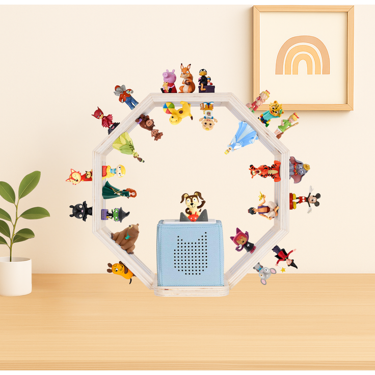 Todeco Tonie-Regal für Toniebox Hörfiguren, Magnetische Aufbewahrung für 60-70 Tonie, Wandregal und Schreibtischregal, Kinderregal für Mädchen & Jungen, Kleines Achteck