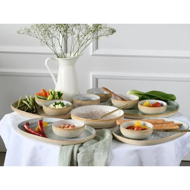 Creatable Tafelservice Uno Emiliana, 12-teilig, creme-grün, lebensmittelecht, stapelbar, Keramik – Bild 4