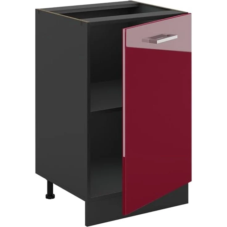 Vicco Küchenunterschrank R-Line, Rot Hochglanz/Anthrazit 50 cm | 1 Tür · Ohne Arbeitsplatte · Höhenverst. Füße · 1 Einlegeboden · ✓ Frei kombinierbar – Bild 3