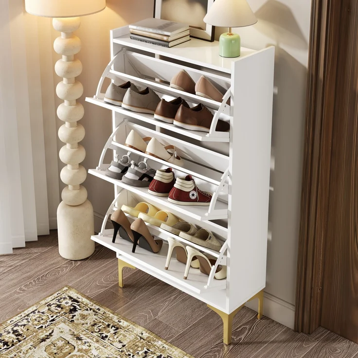 Schuhschrank aus MDF mit Klappfächern, 63x24x120 cm, Weiß – Bild 7