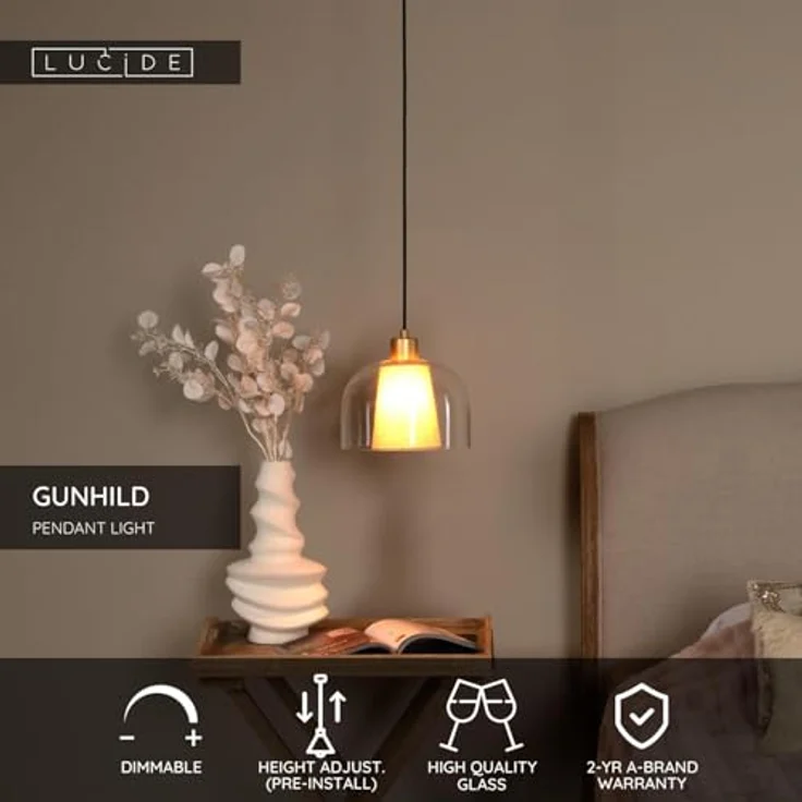 Lucide GUNHILD Pendelleuchte, Ø 24 cm, 1xE27, transparent, höhenverstellbar, dimmbar (ohne Dimmer) – Bild 3