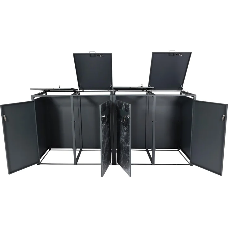 4er Mülltonnenverkleidung HWC-J82, Mülltonnenbox, erweiterbar, Metall 100kg, anthrazit ~ Marmor-Optik dunkel – Bild 4