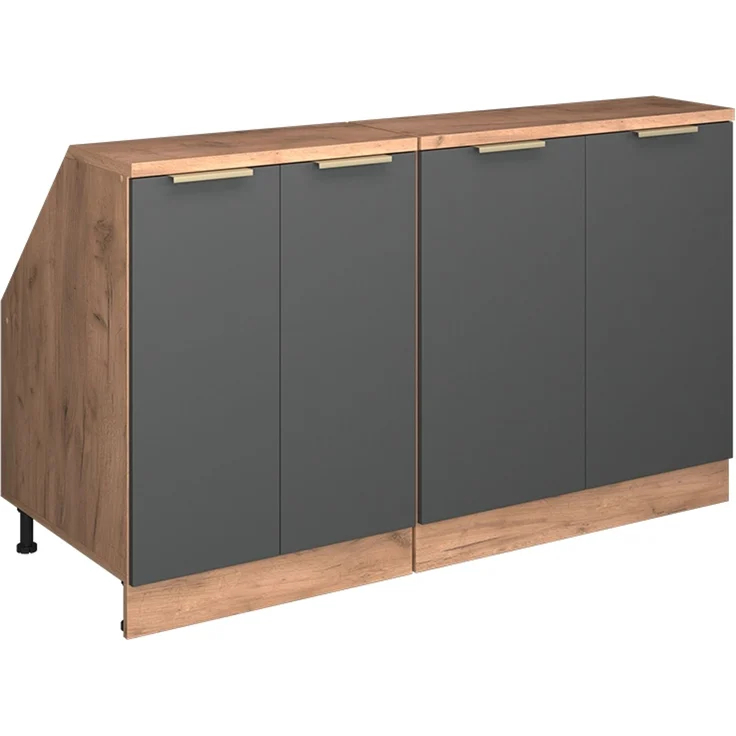 Küchenschrank für Dachschrägen R-Line Anthrazit-Gold 140 cm 2er Set Schrankkorpuss 60 cm Tiefe Vicco – Bild 1