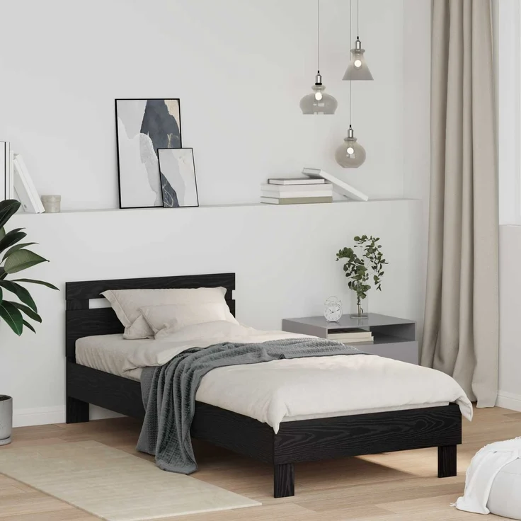 vidaXL Bettrahmen Schwarz Eichen-Optik 75 x 190 cm Holzwerkstoff 8003738 – Bild 1
