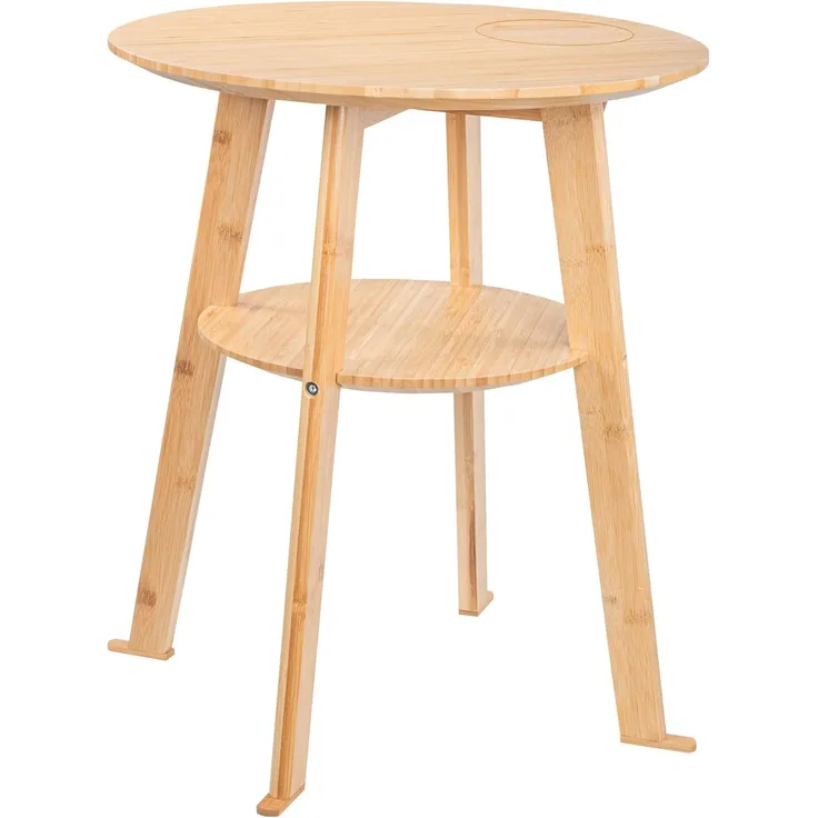 kamelshopping Beistelltisch Beistelltisch aus Bambus-Holz mit Qi Ladestation für Handys, max 10 Watt ohne Netzteil, rund oder eckig, ca. 48 cm hoch