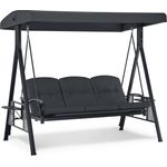 M MCombo 3-Sitzer Hollywoodschaukel mit Liegefunktion, Verstellbarem Sonnendach & Getränkehalter, Gartenschaukel bis 360kg Belastbar Schaukelbank Outdoor Wetterfest, 4093 (dunkgelgrau)