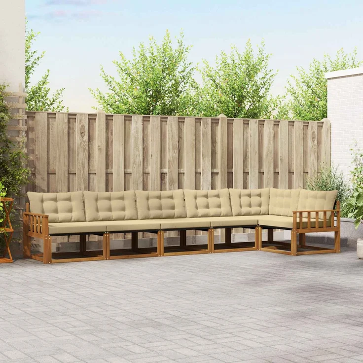 vidaXL Outdoor-Sofagarnitur 6 stk. 6-Sitzer Natur und Beige 3369504 – Bild 1