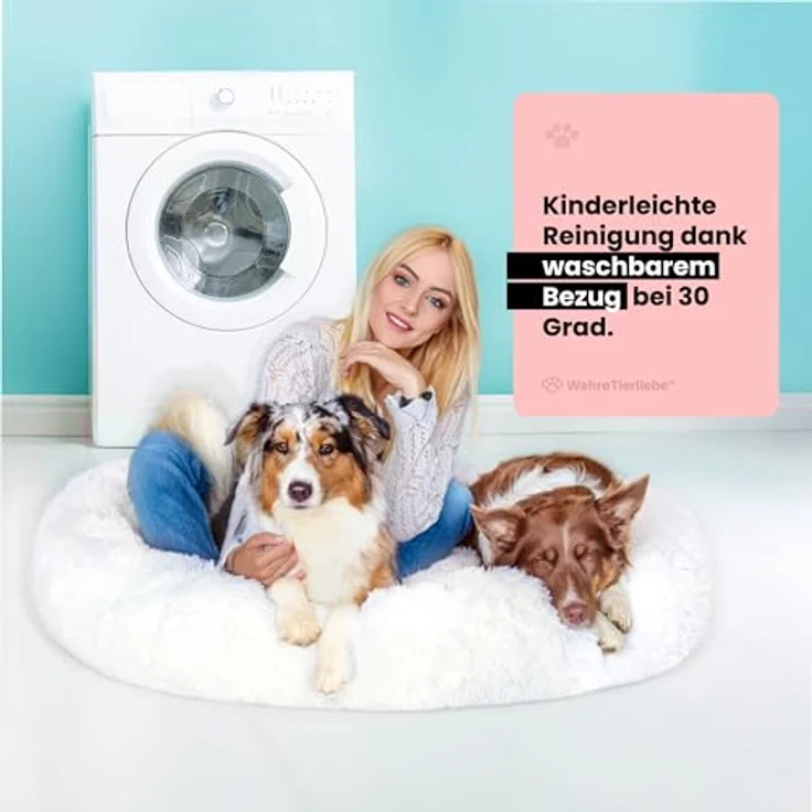 Wahre Tierliebe Hundebett Donut - Das Original - waschbar, Flauschig, für große, mittelgroße & kleine Hunde, [XL, 120cm, weiß] – Bild 7