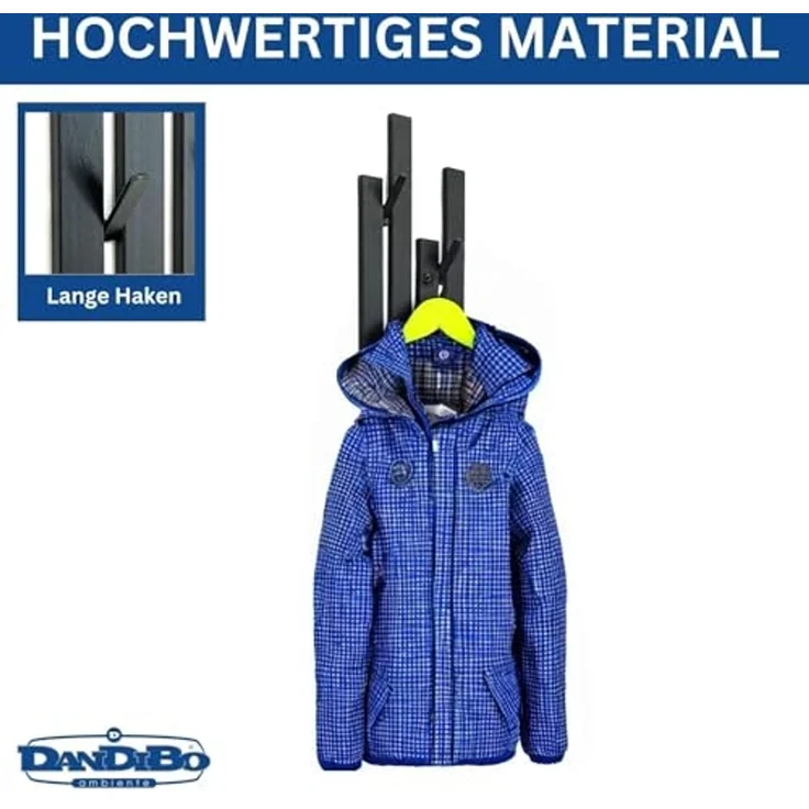 DanDiBo Garderobe Wand Schwarz Metall 96612 Wandgarderobe mit 8 Haken Schmal Flurgarderobe Modern Hakenleiste Garderobenhaken – Bild 3