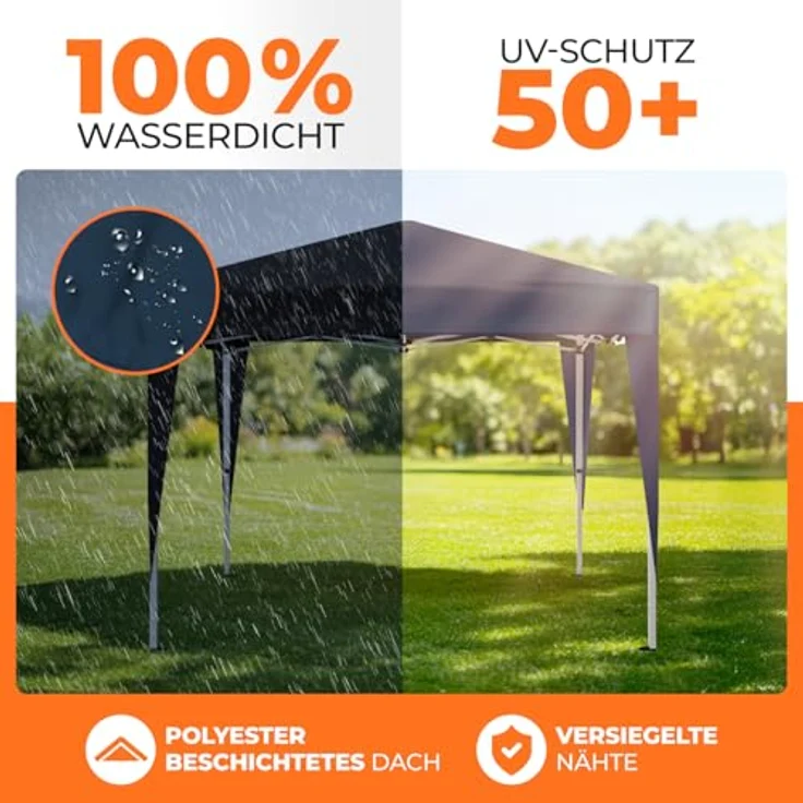 Kronenburg Faltpavillon wasserdicht Dachmaß 2x2 m UV Schutz 50+ Pavillon in Blau mit 4 Seitenteilen – Bild 4