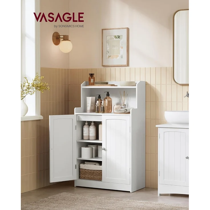VASAGLE Badezimmerschrank, Badschrank mit 2 Türen, 2 verstellbare Eingeböden, 30 x 60 x 100 cm, Schrank für Esszimmer, Küche, Wohnzimmer, wolkenweiß BBC770W01 – Bild 2