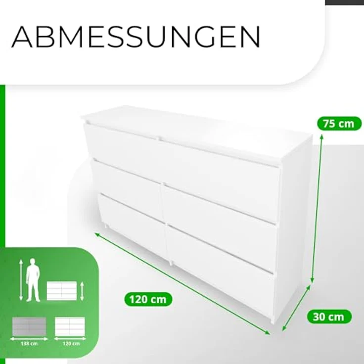 CDF Kommode Malwa M6 120| Farbe: Weiß | Schrank für Dokumente, Kleinigkeiten | Ideal für Wohnzimmer, Schlafzimmer, Kinderzimmer, Jugendzimmer und Büro | 6 geräumige Schubladen – Bild 4