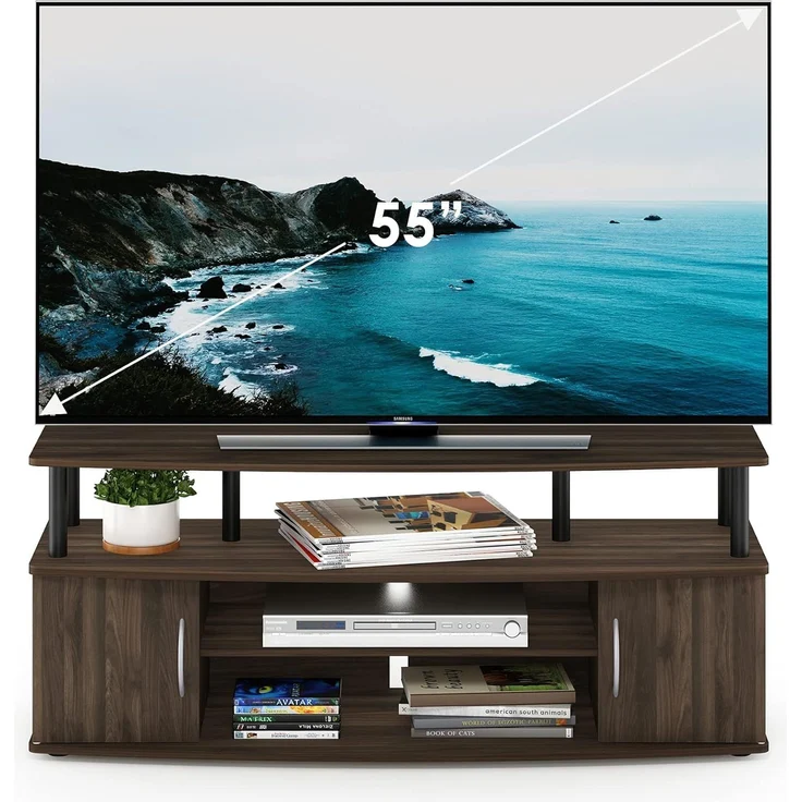 Furinno JAYA Großer TV-Schrank für bis zu 50-Zoll-TV mit 2 schließbaren Fächern, Braun, 40. 31x119. 9x49. 61 cm – Bild 4