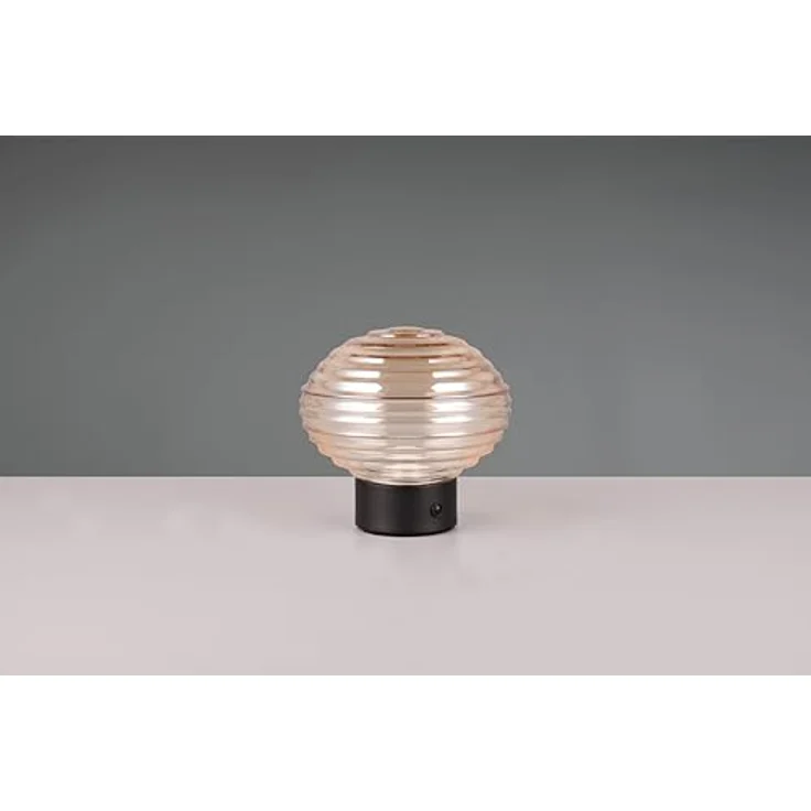 TRIO Lexie Tischlampe, moderne dimmbare Leuchte in Schwarz mit wiederaufladbarem Braunglas, Touch-Dimmer, nicht austauschbare LED, rund – Bild 4
