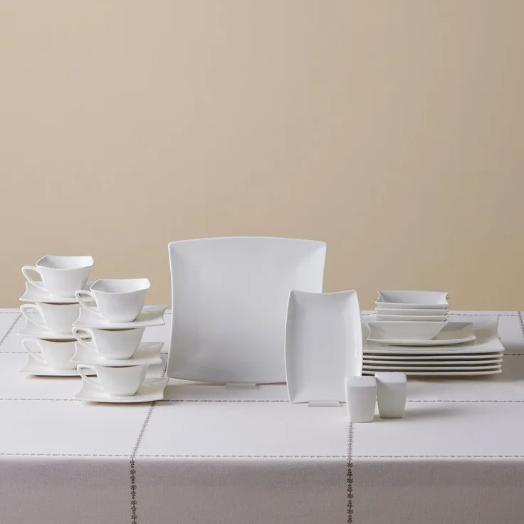Karaca Frühstücksteller Perfect White 32 Teilig Porzellan Geschirrset Frühstücksset Weiß, Porzellan Kombiservice Kombigeschirr Geschirrset Tafelservice