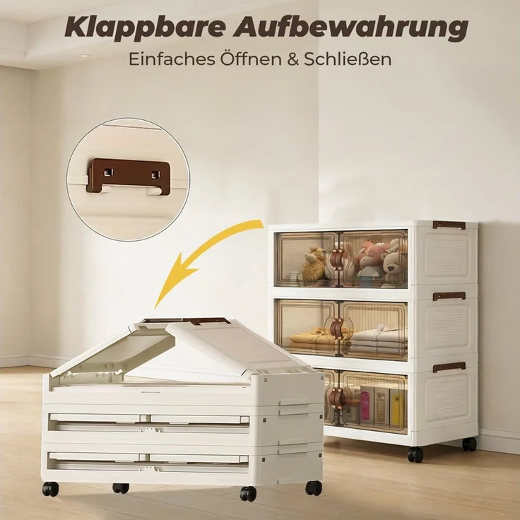 GLIESE Aufbewahrungsbox Mobiler Stapelbarer Aufbewahrungsschrank (1 St, 3-Schicht Stapelbare Aufbewahrungsbox mit Deckel), für Kleidung, Spielzeug, Küche & Wohnzimmer – Bild 2