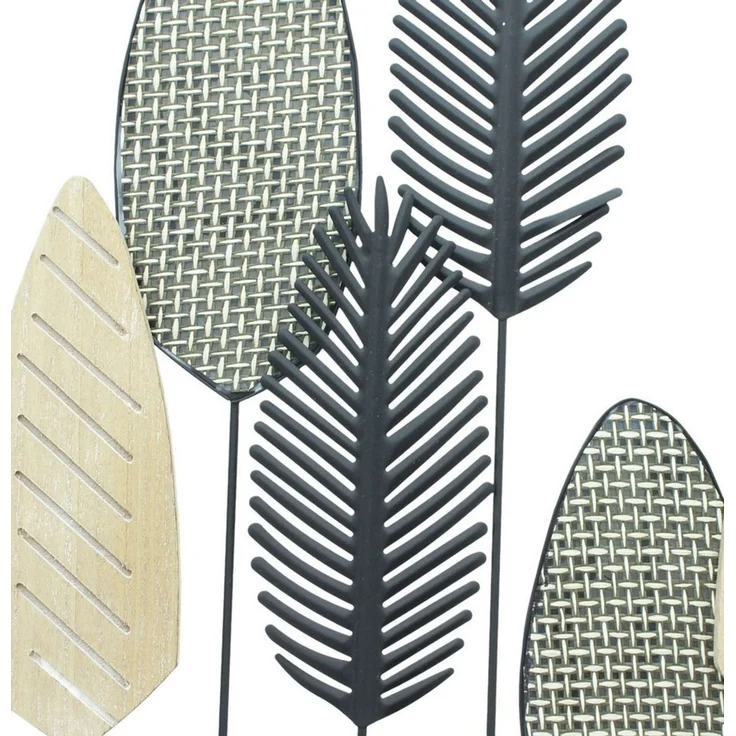 Dekoleidenschaft Wandbild "Blätter" aus Metall schwarz & Holz, Wandbild, Wandschmuck, Metallbild, Wanddekoration Ø 56 cm, Wandobjekt, Hängedeko – Bild 4