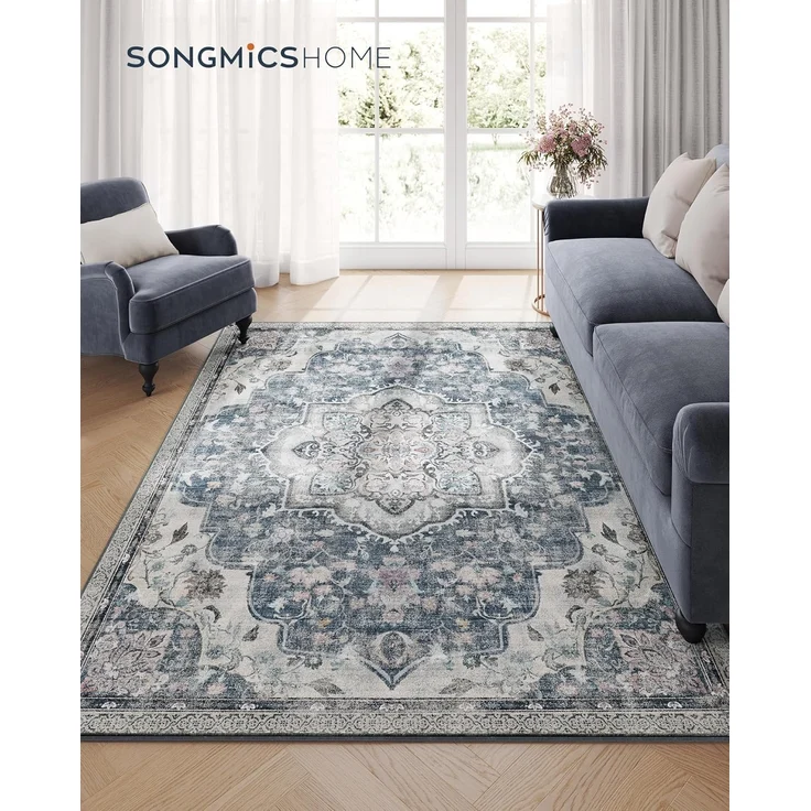 SONGMICS HOME Vintage Teppich, 160x230 cm, Wohnzimmerteppich, Schlafzimmerteppich, Waschbarerteppich, Rutschfester Teppich, für Küche, Flur, Esszimmer, Taubengrau TAR033G01 – Bild 2