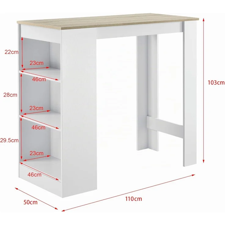 Bartisch Kouvola mit 3 Fächern 110x50x103 cm Weiß/Eiche-Optik [en. casa] – Bild 3