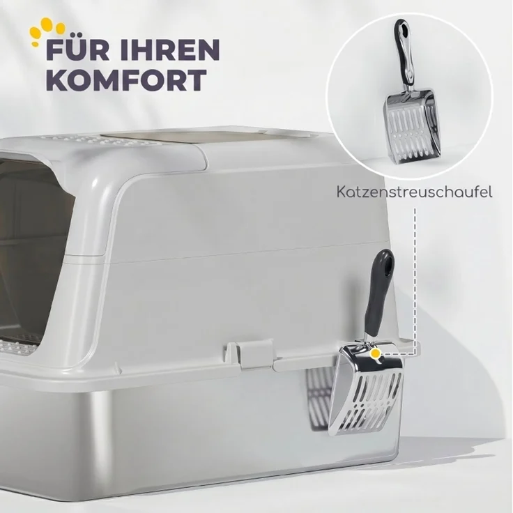 Katzentoilette 60,4 x 40,4 x 41,8 cm mit Deckel, Edelstahlschale und Streuschaufel – Bild 5