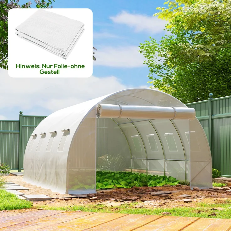 Outsunny Gewächshausfolie, PE, Weiß, 400L x 300B x 200H cm – Bild 2