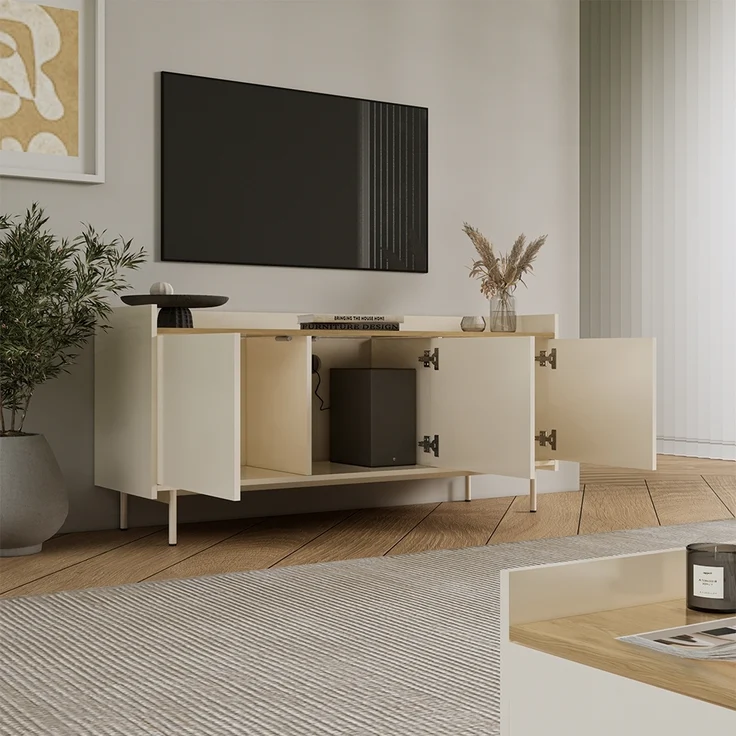Lowboard Velina Creme 140 x 63 cm mit 3 Türen Vicco – Bild 4