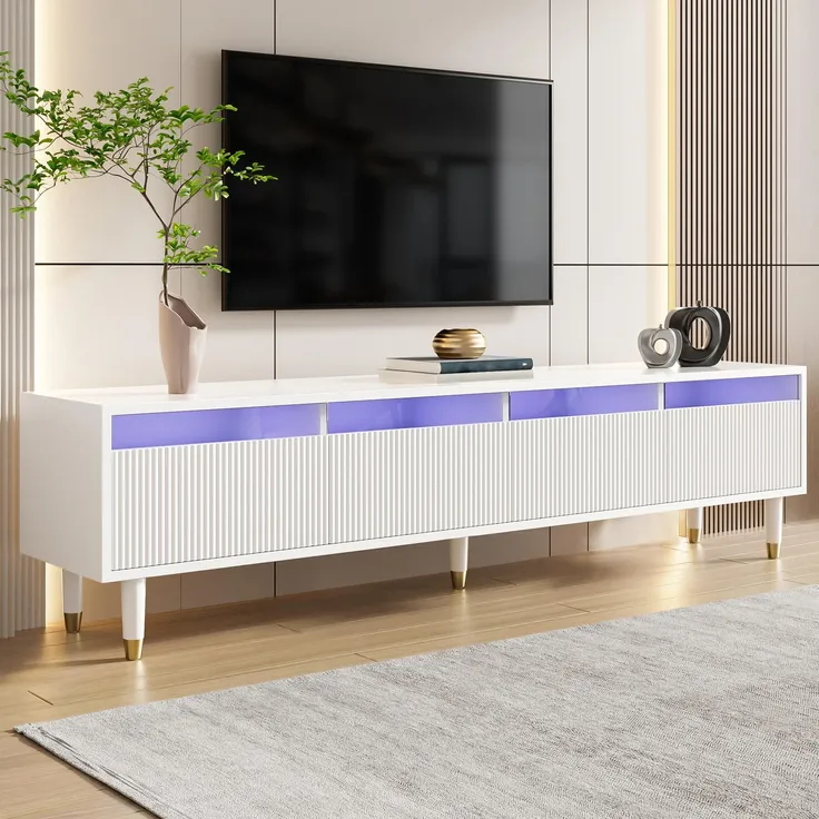 Lowboard mit Schubladen und LED-Beleuchtung, 178/35/45 cm, TV-Schrank, Fernsehtisch, Fernsehschrank für Wohnzimmer, stehend