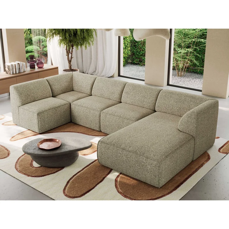 Modulares XXL-Ecksofa MODARO 5M, U-Form, Wohnlandschaft, 5-teilig, freistehend, Wohnzimmer Couch, HR-Schaumstoff - Taupe Stukture - Rechts – Bild 4