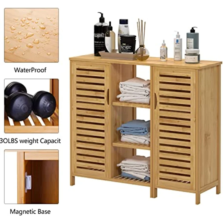 SogesHome Buffets Bambus Beistellschrank Konsole Badezimmerschrank Aufbewahrungsschrank Schrank für Küche Wohnzimmer Badezimmer Hoch- & Midischränke Unterschränke fürs Bad – Bild 5