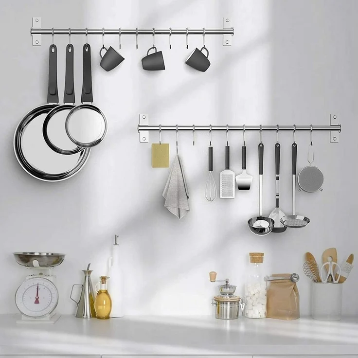 Refined Living Hakenleiste Edelstahl Küchenreling mit 12 Haken, Wandmontage, Bad Hakenleiste, (Edelstahl Hakenleiste, Wandhaken Küche, Hängeleiste Haken, Hakenleiste Wand, Küchenutensilienhalter, Küchenhaken mit Haken, Utensilienhalter Küche, Küchenhel... – Bild 2