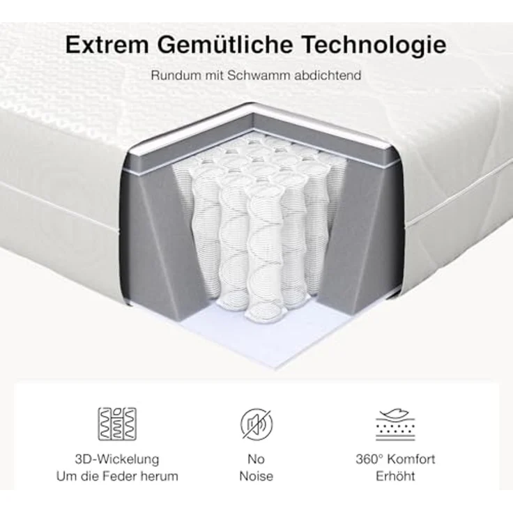 Novilla Matratze 120x200 Taschenfederkernmatratze 7-Zonen H2/H3 atmungsaktivem Bezug & Komfortschaum Öko-Tex & CertiPUR-US Zertifiziert – Federkernmatratze für Einzelbett & Doppelbett Höhe 20 cm – Bild 3