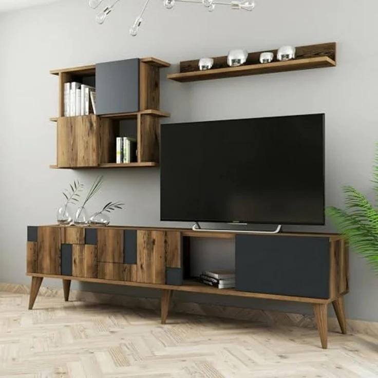 Dmora TV-Schrank Menk 180x33,8x48,6h cm Braun 4 Regale, 4 Türen – Bild 1