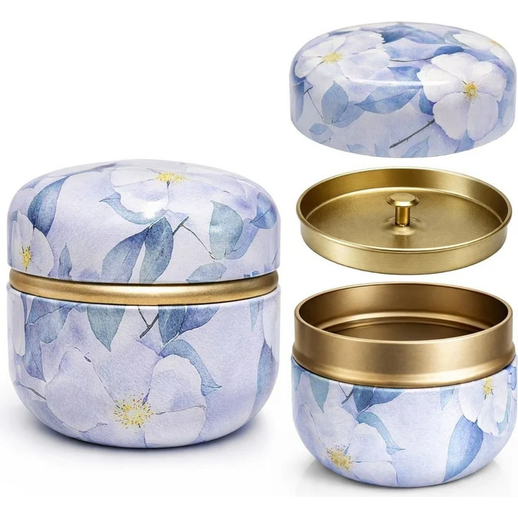Goodwei Teedose Chazutsu Matcha Teedose aus Metall: japanisches Design, white blossom, Weißblech, (3-tlg) – Bild 1