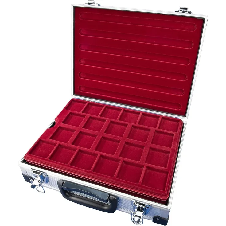 MC. Sammler Aufbewahrungsbox MC. Sammler Alu Münzkoffer inkl 5 Münztableaus verschiedene Varianten, 110 Fächer - 46x46mm