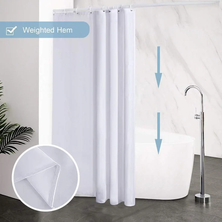 Schmaler Duschvorhang Weiß 150x180 Polyester Stoff, wasserabweisend, waschbar – Bild 4