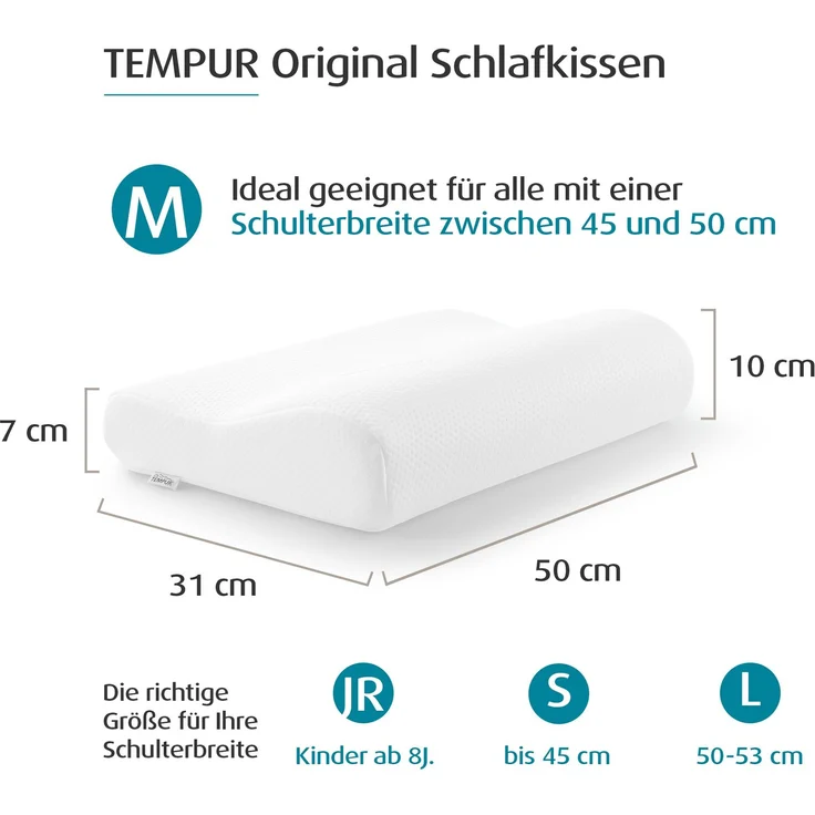 TEMPUR® Original ergonomisches Memory Foam Nackenstützkissen in M(50 x 31 x 10/7 cm) – Bild 2