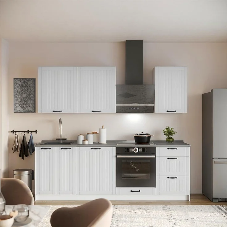 Küchenzeile Fame-Line Weiß Landhaus/Weiß 230 cm, AP Anthrazit Vicco – Bild 3