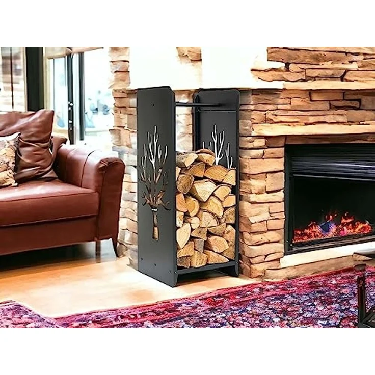 DanDiBo Kaminholzregal Innen Metall Schwarz 100 cm Kaminholzständer 96428 Brennholzregal Schmal Kaminholzhalter – Bild 3