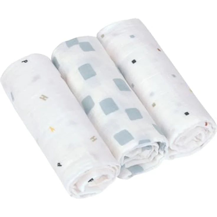 LÄSSIG Baby Puckdecke Spuckdecke Pucktuch Mulltuch 3er Set Baumwolle 60 x 60 cm/Swaddle & Burp Blanket M Happy Fruits Blue – Bild 1