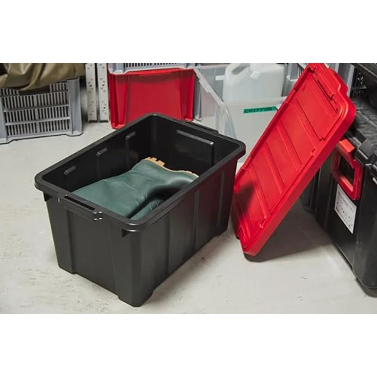 Iris Ohyama Heavy Duty Organisation Boxes, 50L, 3er-Set, Rot, Groß, Robust, Stapelbar, Aufbewahrungsbox, Für Garage, Regale, Umzug, Plastik, Utility, Werkzeugkiste, DDSKT-450 – Bild 4