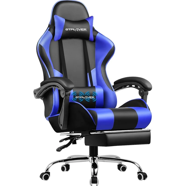 GTPLAYER Bürostuhl Gaming Stuhl Gaming Sessel Ergonomischer Gamer Stuhl mit Fußstütze, Kopfstütze Lendenkissen, Gepolstert Gaming Chair, Drehsessel Blau – Bild 1