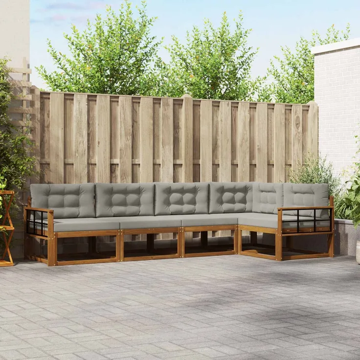 vidaXL Outdoor-Sofagarnitur 5 stk. 5-Sitzer Natur und Hellgrau 3367589