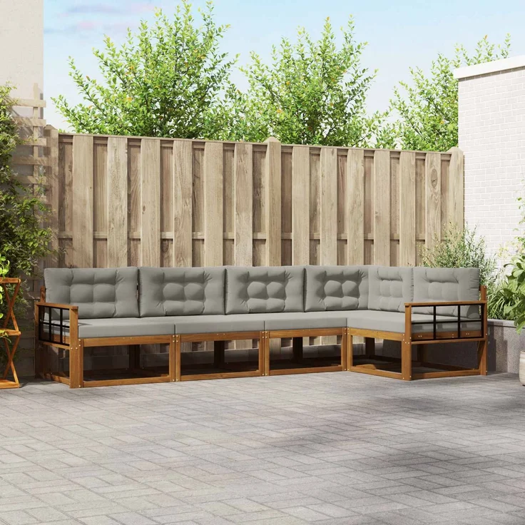 vidaXL Outdoor-Sofagarnitur 5 stk. 5-Sitzer Natur und Hellgrau 3367589 – Bild 1