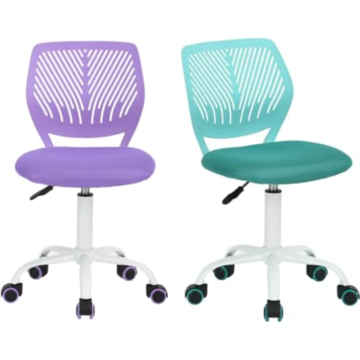 MEUBLE Cosy Bürostuhl 2er Set, Drehstuhl Höhenverstellbar, Schreibtischstuhl ohne Armlehnen, Computerstuhl mit Rollen, Arbeitsstuhl für Homeoffice, Lernen und Jugendzimmer, Violett + Türkis
