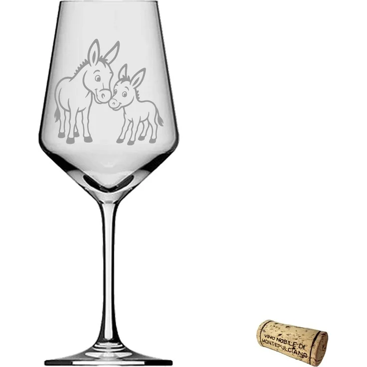 eXODA Weinglas Gravur Esel mit Baby - 350ml absolut spülmaschinenfest, 1-tlg, Glas, Atemberaubende Darstellung – Bild 1