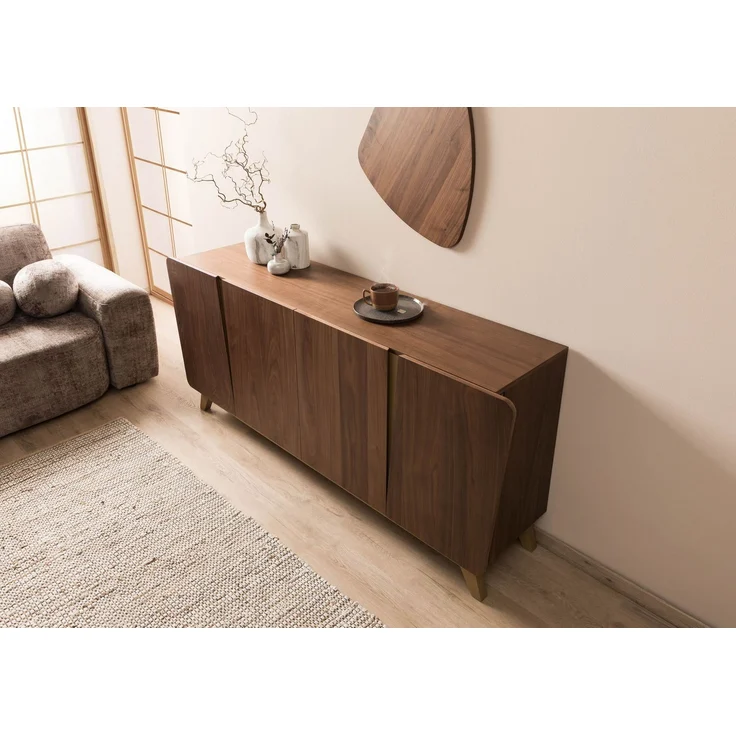 Sideboard Nussbaum-Echtholzfurnier 200 x 45 x 85 braun lackiert BUTTERFLY #107 – Bild 2